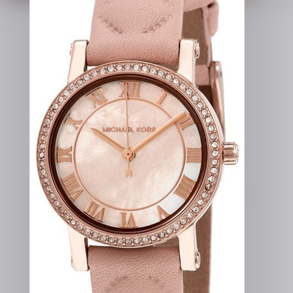 Michael Kors Women's Petite Norie Pink Leather Watch MK2683 - Picture 1 of 14